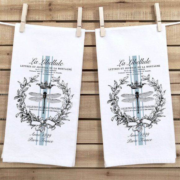 Tea Towels, Set of 2, Blue Dragonfly, Gift idea - Picture 1 of 3